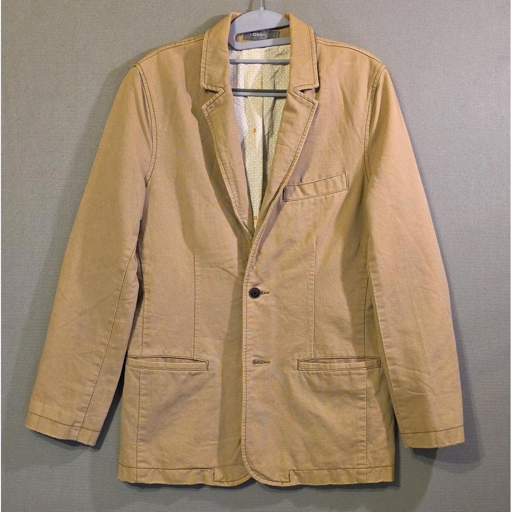 Fossil Men's Blazer Small Tan Khaki Cotton Casual Sport Coat 2 Button Jacket